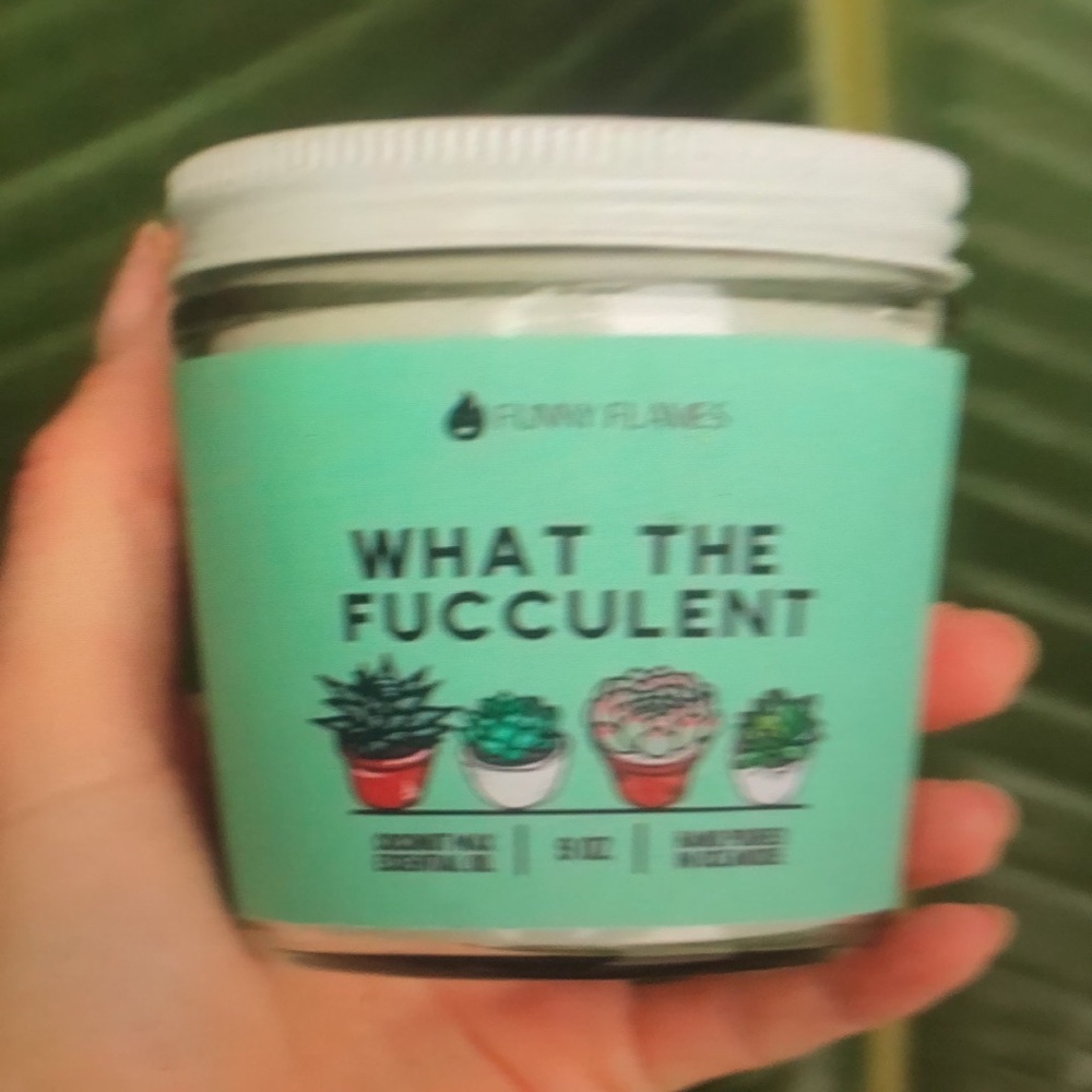 Funny Flames Plant Lover What The Fucculrnt Humorous Scented 9 Oz Pine Candle - Picture 2 of 4
